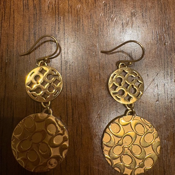 Coach Gold Dangle Logo Earrings - Picture 2 of 3